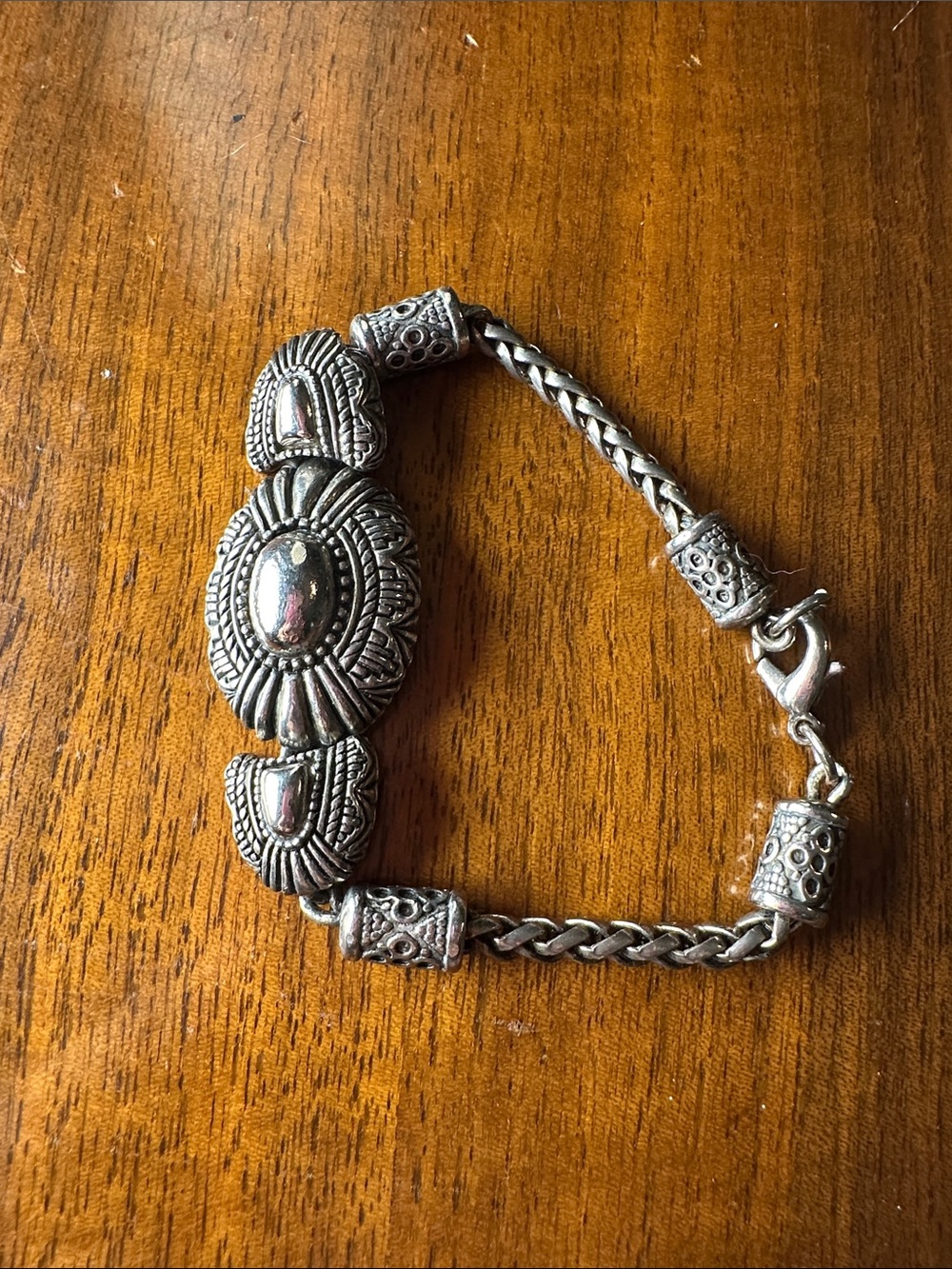 Sterling-Style‎ Silver Tone Floral Concho Bracelet